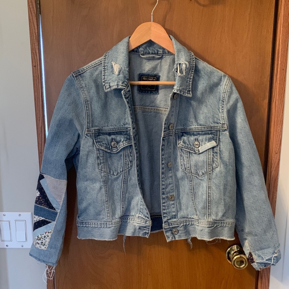 Abercrombie & Fitch Light Blue Denim Jacket with Patchwork Sleeve
